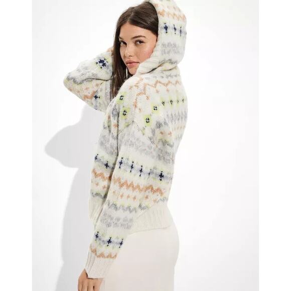 NWT American Eagle Women's Soft & Cozy Fair Isle Sweater Hoodie Multicolor SZ XS - Picture 10 of 12